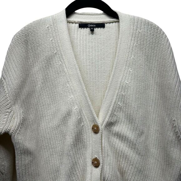 Quince 100% Organic Cotton Ivory Oversized Boyfriend Knit Cardigan Size Small - Picture 3 of 11